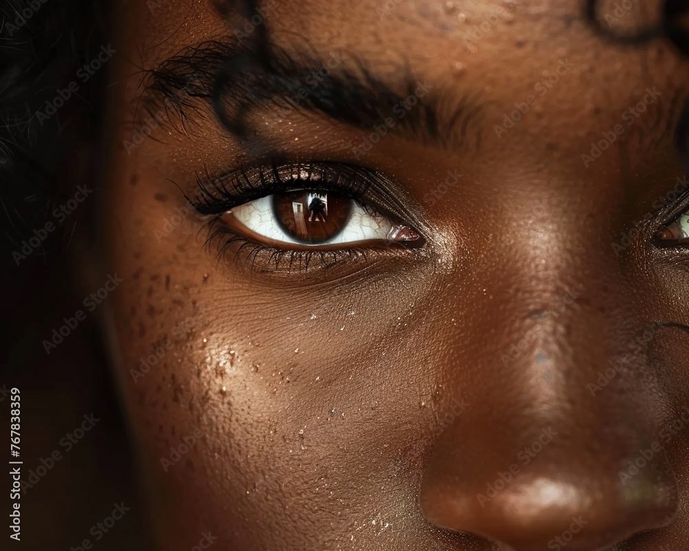 Close-up beauty portrait of a woman focusing on her eye and skin Close-up beauty portrait of a woman focusing on her eye and skin