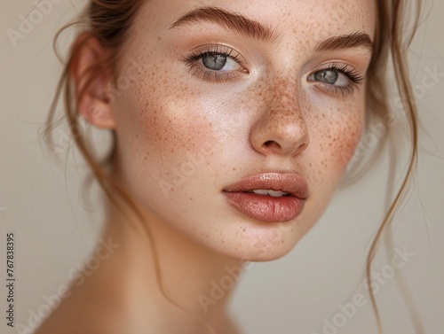 Fair-skinned beauty model soft and neutral background