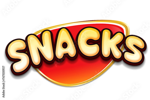 Snacks_Text_Effect. 3D outlined comic text effect. Fun snacks time graphic style on halftone abstract background.
