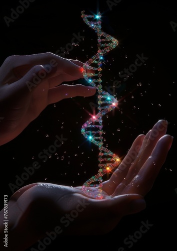 3D model of DNA on the hand, unrealistic view.