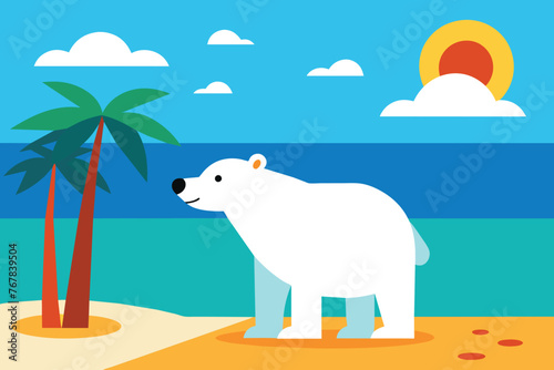 summer vector background with a polar bear on the beach for banners  cards  flyers  social media wallpapers