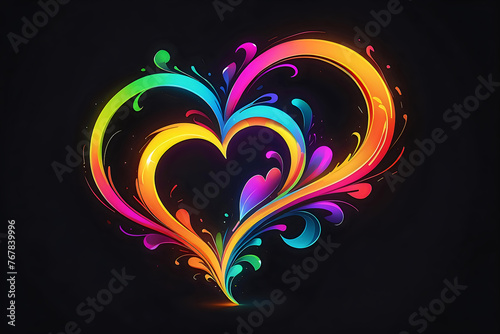 Luminous Love: Radiant Heart Illustration for Expressive Designs.A heart composed of radiant swirls of color, this image is perfect for expressive designs, romantic projects, and any creative work l