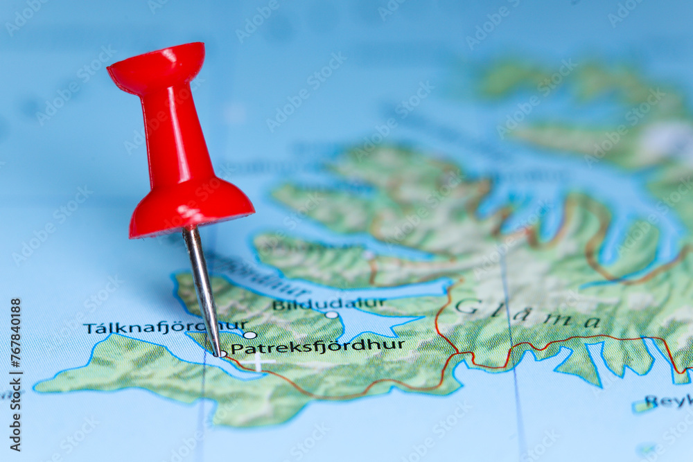Patreksfjordhur, Iceland pin on map Patreksfjordhur, Iceland pin on map