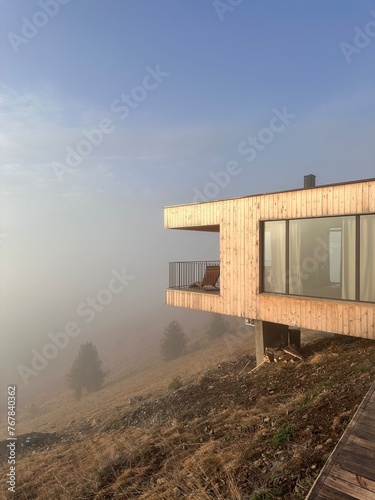 Wooden house on the cliff, architecture 