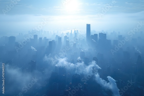 polluted city with shrouded in fog urban building background professional photography