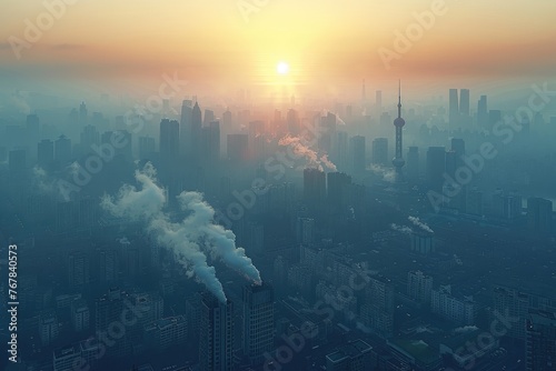 polluted city with shrouded in fog urban building background  professional photography © NikahGeh