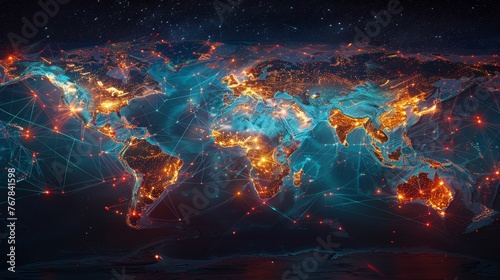 Global trade map highlighted with interconnected world