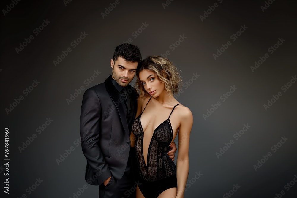 A man and a woman striking a pose for a picture together. A man and a woman striking a pose for a picture together.