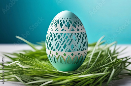 easter eggs collection, festive banner, one egg has paper cut design