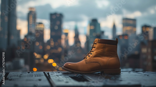 A boot mockup against city sky scarpers in the background photo