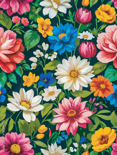 Seamless floral pattern  A Vivid Spring Floral Symphony