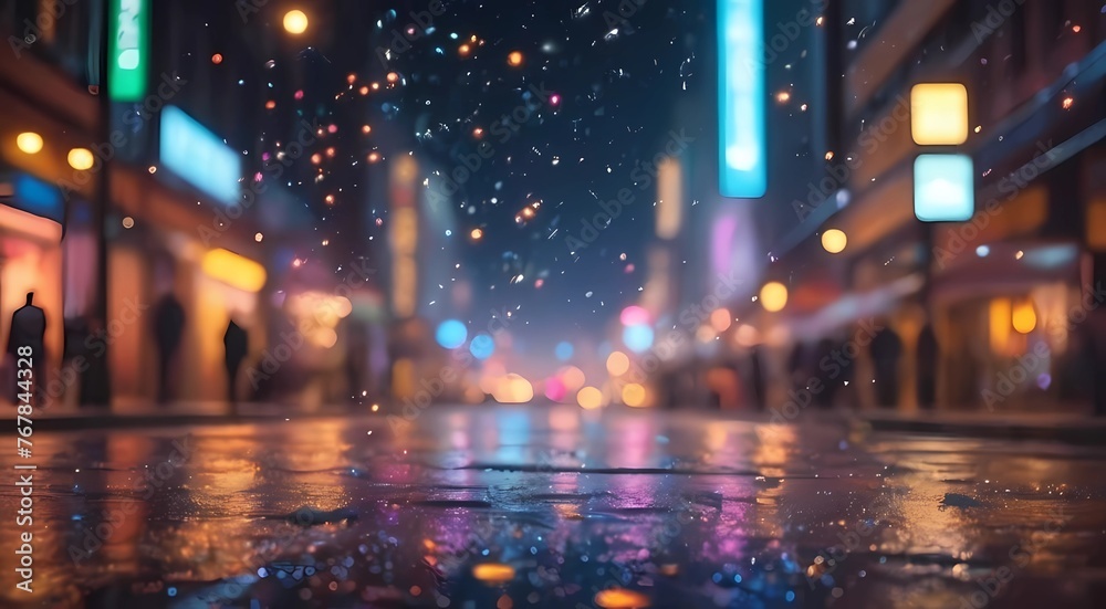 night view of the city with bokeh particles