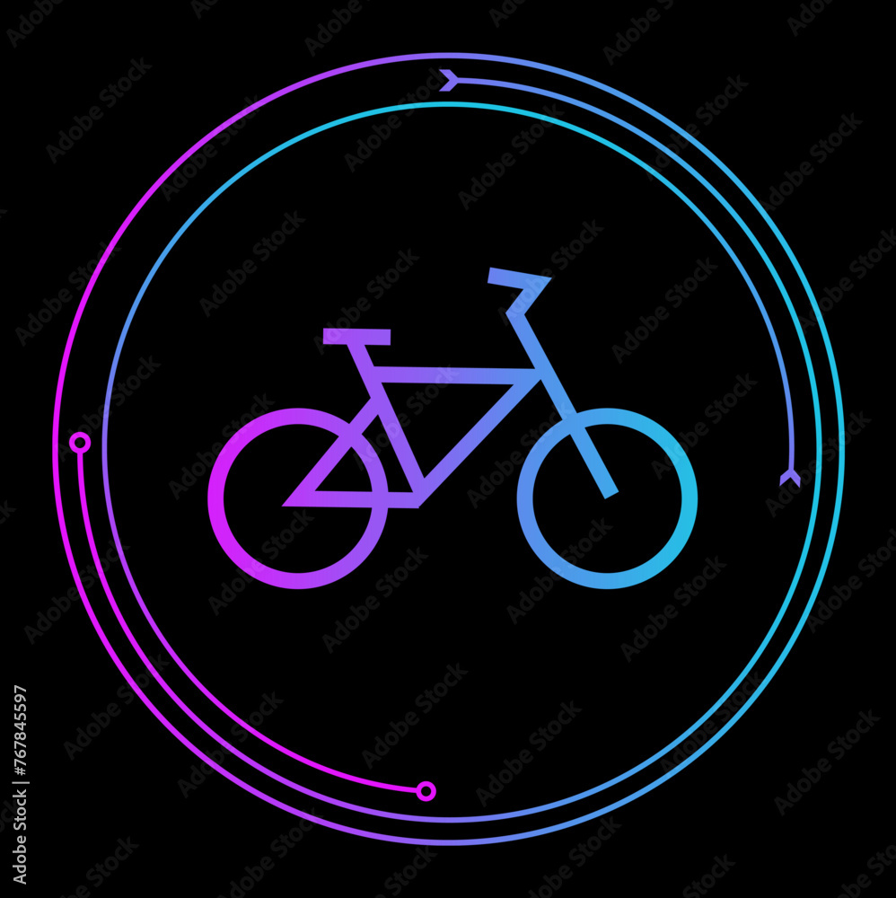Fototapeta premium neon gradient line icon in circle with bicycle