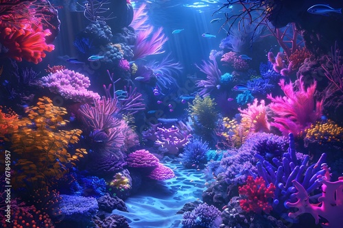 Surreal Underwater World  Ethereal underwater scene with vibrant coral reefs and marine life.  
