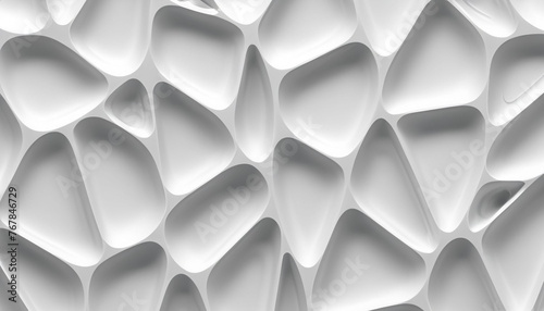 Abstract geometric shapes in white colors, 3D effects, dynamic trendy modern design as background, texture materials for technical packaging design, conceptual wall design, 