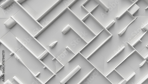 Abstract geometric shapes in white colors, 3D effects, dynamic trendy modern design as background, texture materials for technical packaging design, conceptual wall design, © ITOStudio