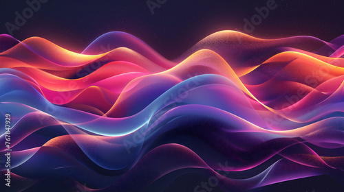 illustration of horizontal dynamic, colorful sound waves on a dark background
