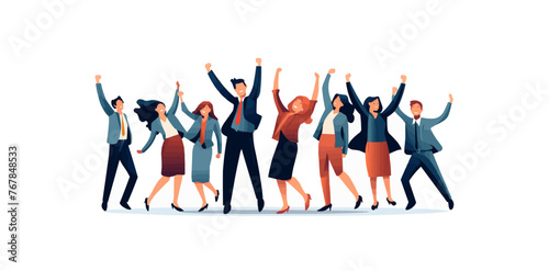 Coworkers congratulate team set. Diverse business groups celebrate corporate success. Happy people, workers rejoice at best deal together.