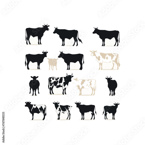 Cow bull farm animals silhouettes set  large pack of vector silhouette design  isolated white