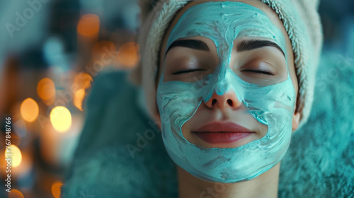 A beautiful woman in mask on face in spa salon   ai generated  