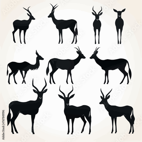 African antelope vector silhouette bundle, Black silhouettes of antelope Animals isolate