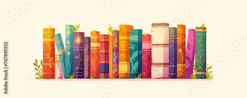 Multicolored book spines. Books on a transparent background.