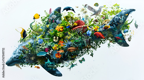 creative collage of biodiversity in the form of fish, generative ai