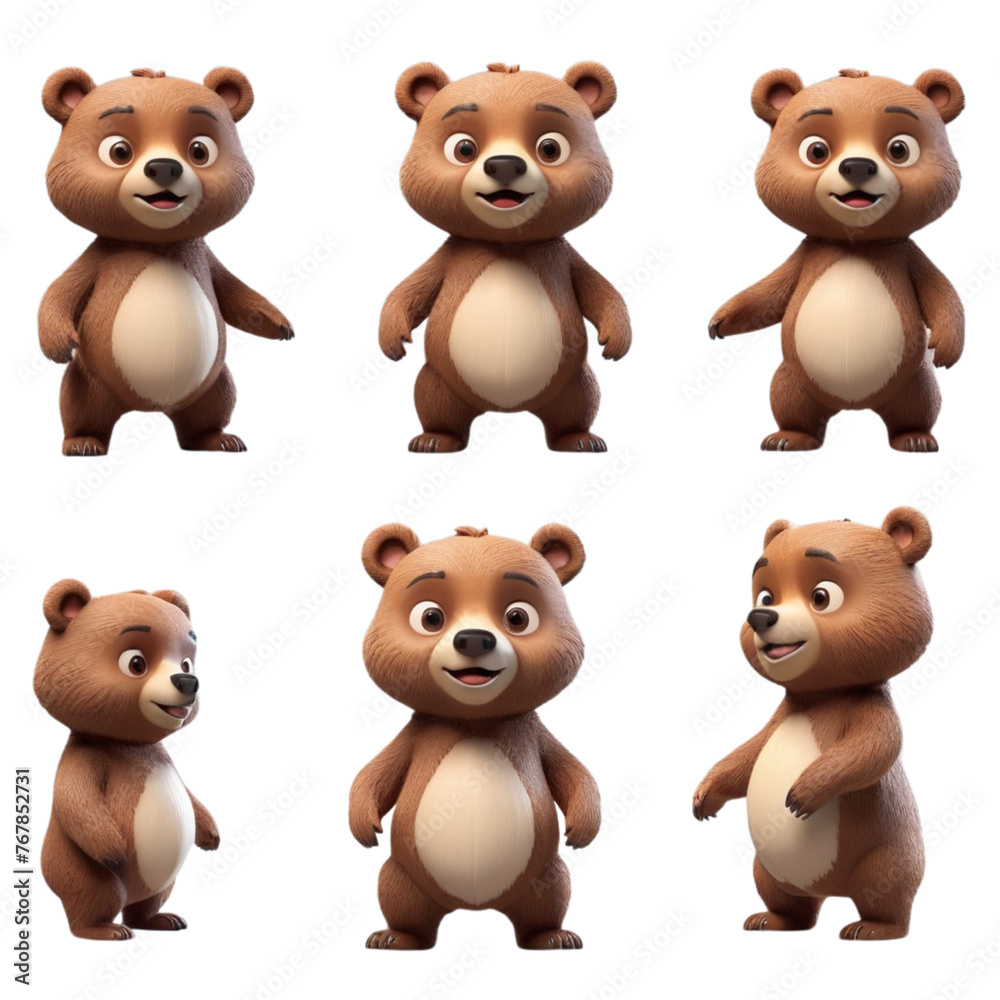 3d rendering of cartoon bear set on Isolated transparent background png. generated with AI 3d rendering of cartoon bear set on Isolated transparent background png. generated with AI