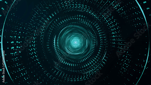 Abstract digital background. Big data visualization. Circular rotation of a fantastic circle of multi-colored particles and lines. Beautiful colored spiral. 3D vector illustration