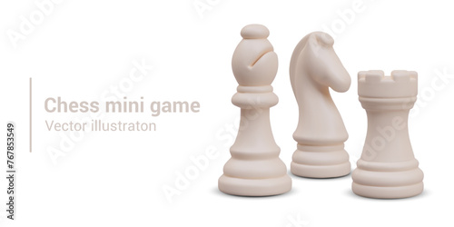 Chess mini game. Advertising of interactive application, online lessons for children
