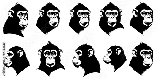 set of a monkey head silhouette vector 