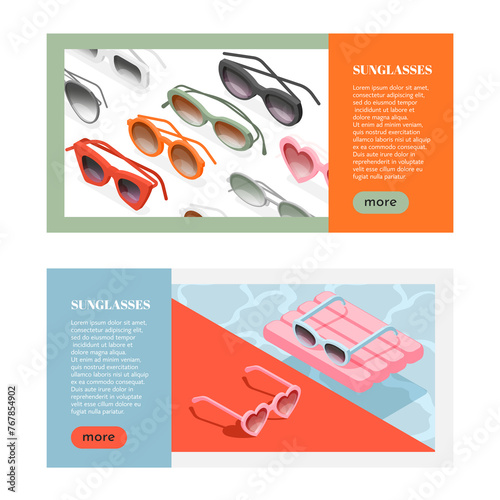 Sunglasses banners in isometric view