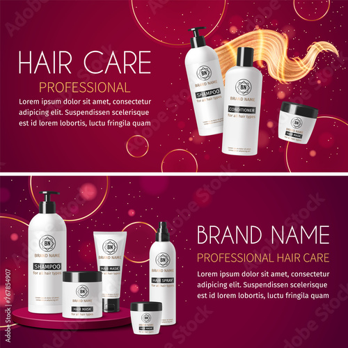 Hair care banners in realistic style