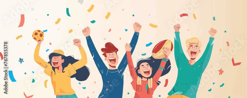 Celebration concept. Business team celebrating success. Happy celebrating New Year and watching football while cheering. set trend modern vector flat illustration