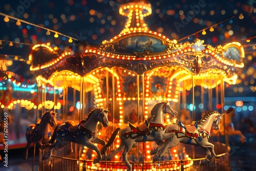 Carnival Carousel: Spinning carousel at a vibrant carnival, radiating nostalgia and joy.