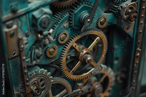 Antique Clock Mechanism: Close-up of the intricate gears and mechanisms inside an antique clock.