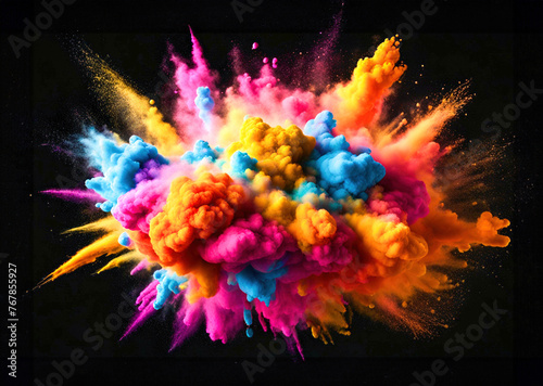 Powerful explosion of colored powder on a black background. Colorful graphic. Power dynamic concept