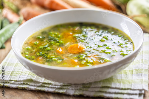 Healthy vegetable soup from fresh spring vegetables