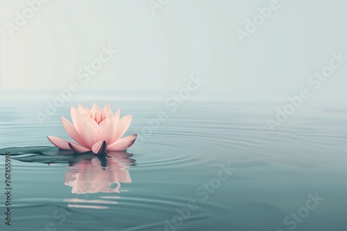 The image captures the tranquil beauty of a lotus flower resting on the still surface of water, a symbol of peace and meditation.