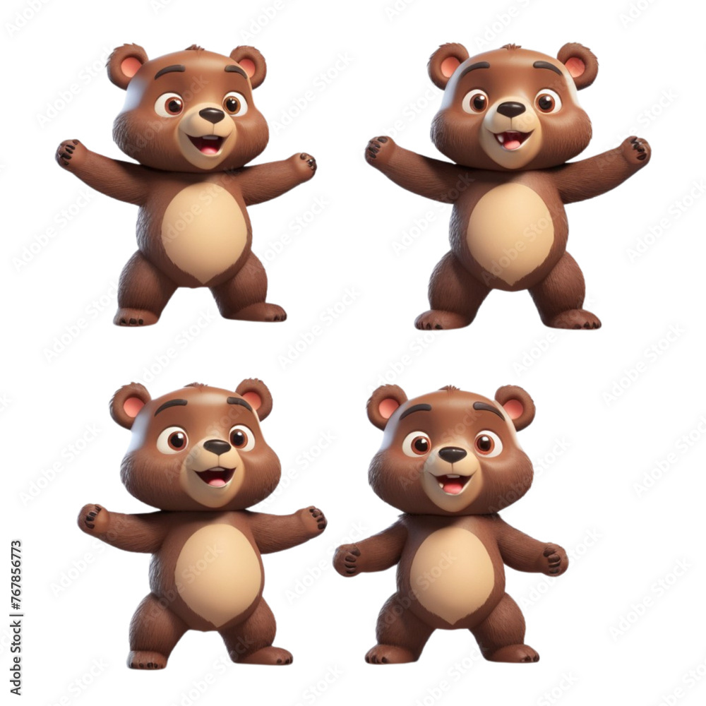 3d rendering of cartoon bear set on Isolated transparent background png. generated with AI 3d rendering of cartoon bear set on Isolated transparent background png. generated with AI