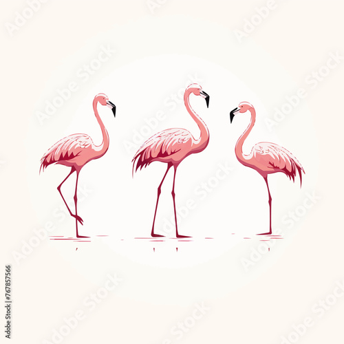 Flamingo   Minimalist and Simple set of 3 Line White background © Влада Яковенко