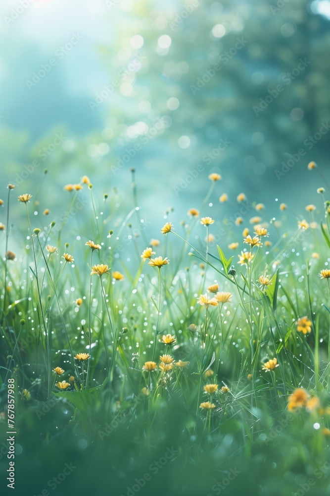 Morning Dew on Yellow Wildflowers Serenity