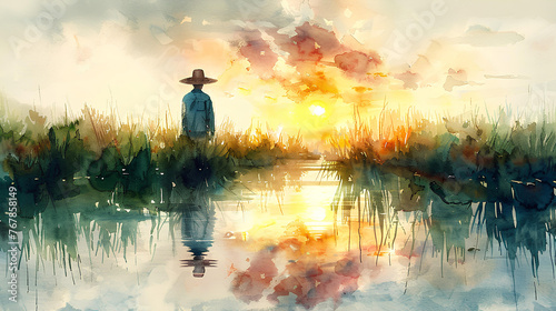 illustration of a farmer in watercolor style