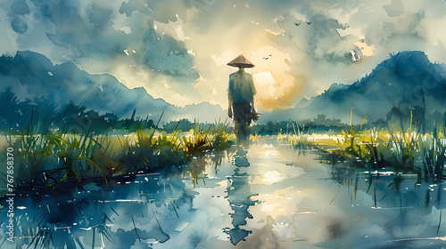 illustration of a farmer in watercolor style photo