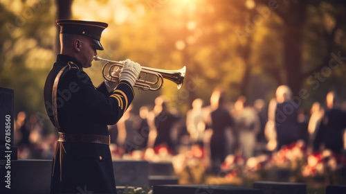 Military Trumpet Ceremony at Sunrise for Honor and Remembrance