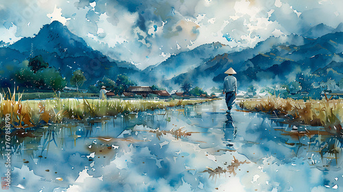 illustration of a farmer in watercolor style