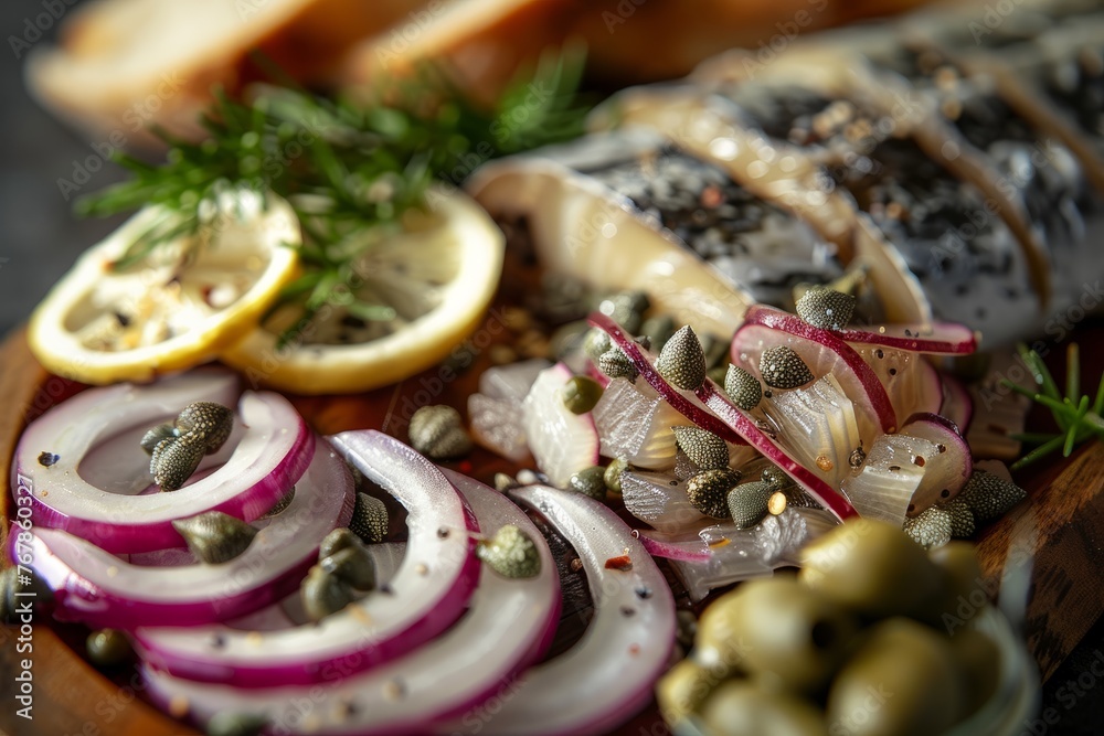 A detailed close-up of a plate of food featuring onions as a prominent ingredient