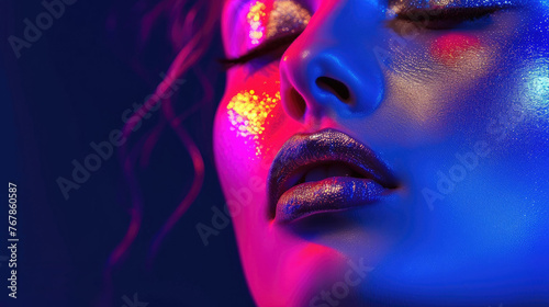 Fashion portrait of young beautiful woman with bright makeup.