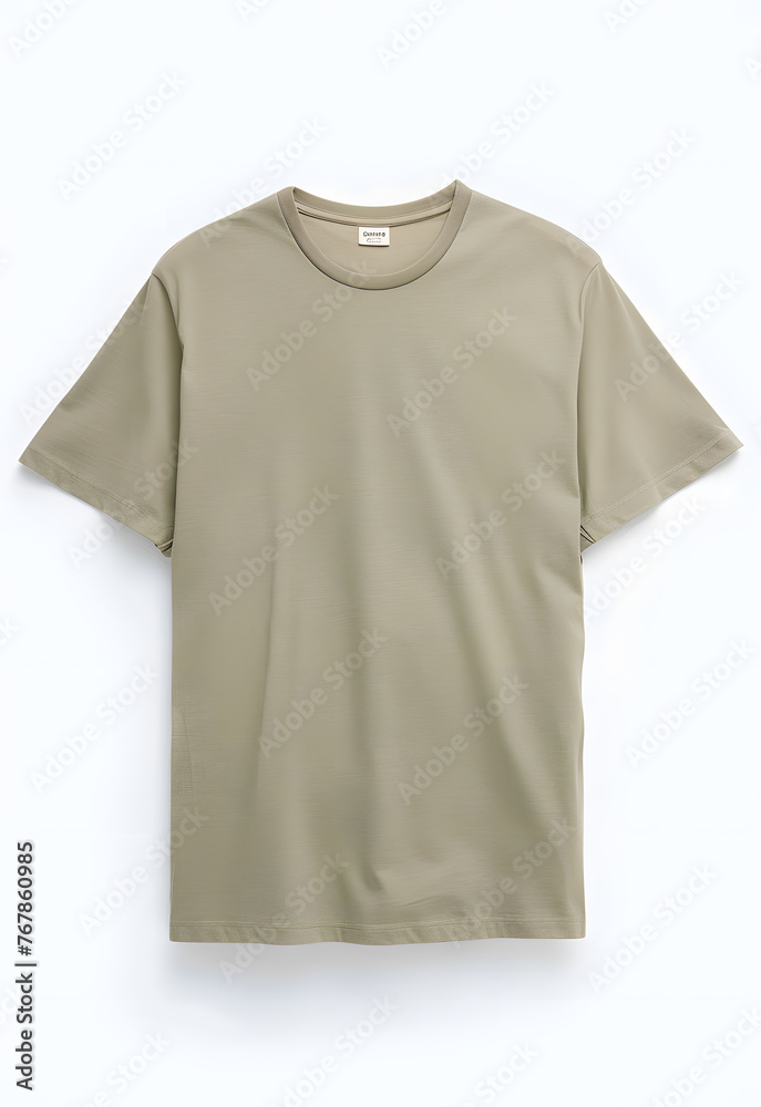 T-shirt in a olive green color mock up isolated on white background T-shirt in a olive green color mock up isolated on white background