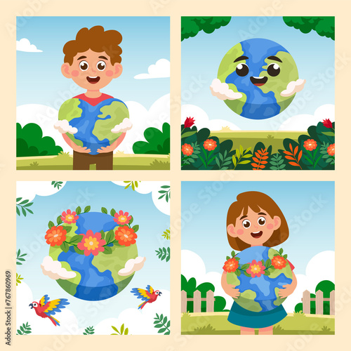 Earth day hand drawn compositions set
